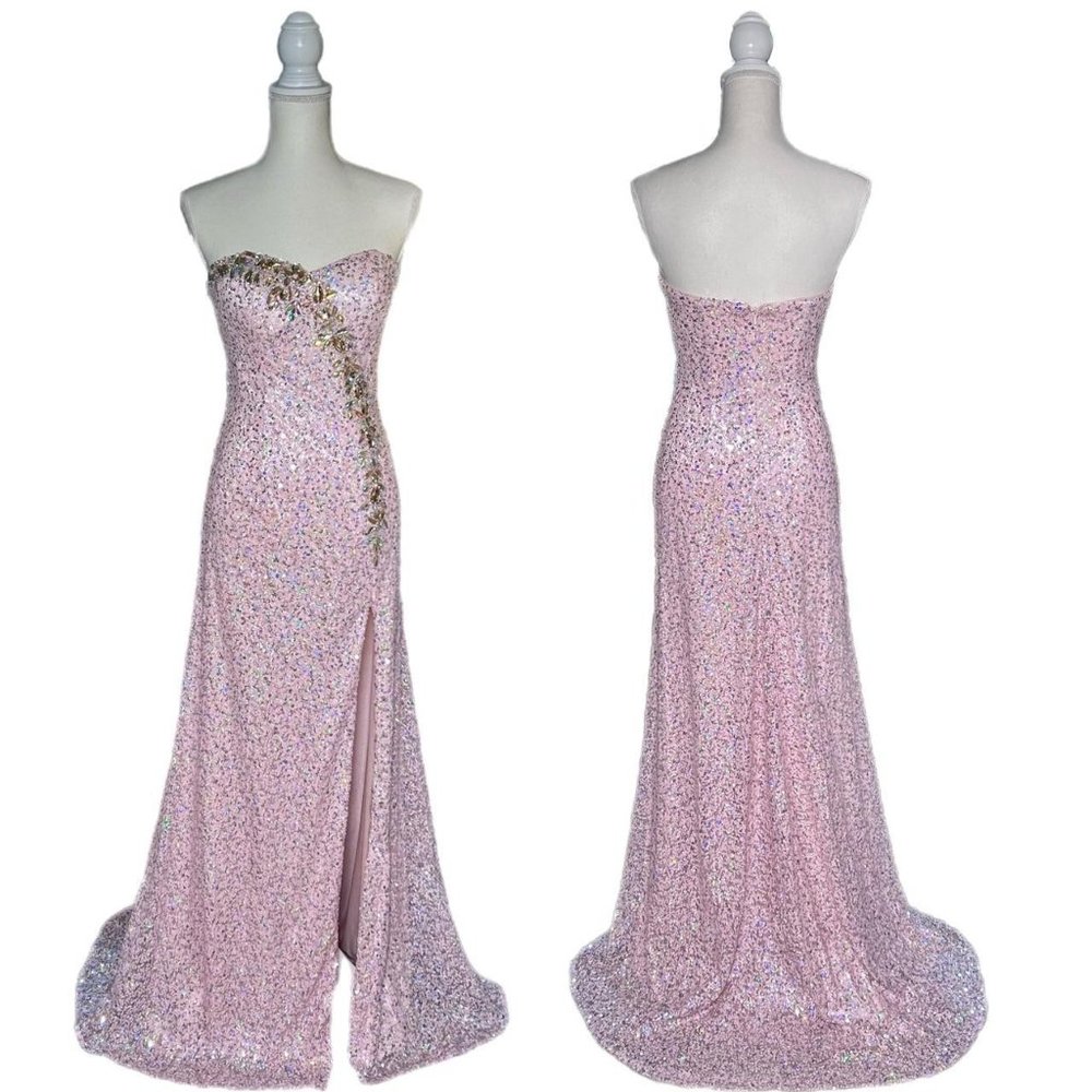 Vintage Soft Pink Strapless Sequined & Beaded Jeweled Prom Formal Gown Barbie